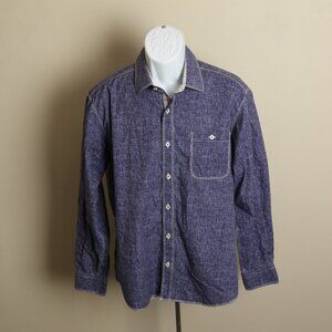 BUGATCHI Men's blue marled w/ contracting flip cuff shirt l/s Large L EUC